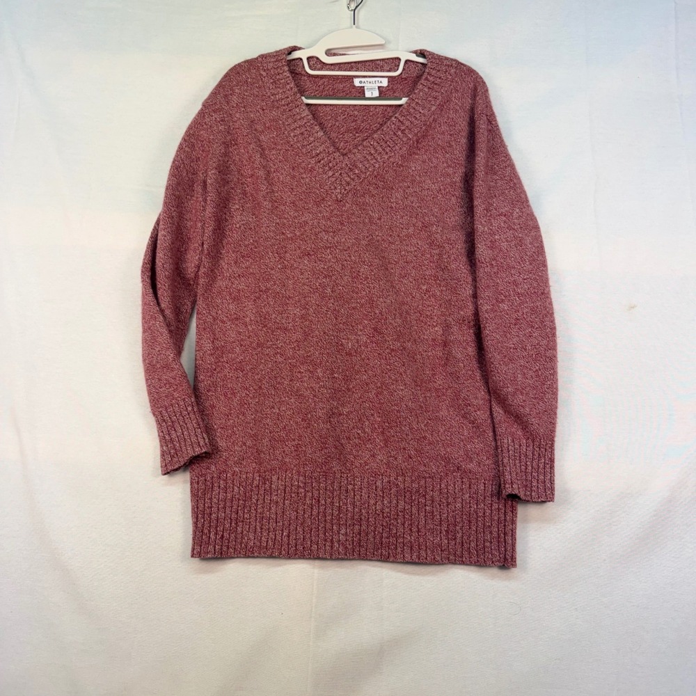 Athleta Vital V-Neck Tunic Sweater Womens Small Red Wool Cashmere Blend Marl